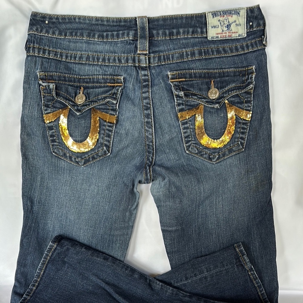 Gently Worn Authentic True Religion Women's Blue Jeans Gold Logo- Low Rise - 30 - Picture 1 of 14